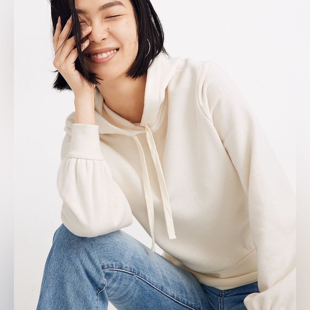 Bubble-Sleeve Hoodie Crop Sweatshirt